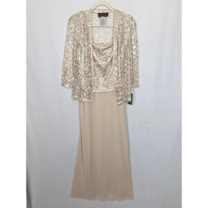 Cachet Cream Maxi Dress with Gold Sequin Jacket